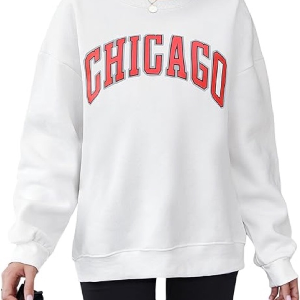 White Chicago Cotton Pull-Over Sweatshirt with Red Lettering Size XXL